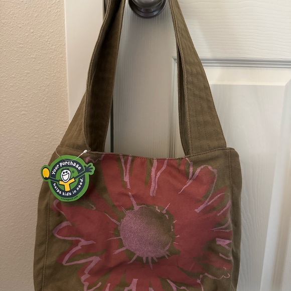 Military green Life is Good brand new Tote Bag with Pink Floral Design - Picture 5 of 7